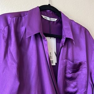 Zara satin wrap dress - purple (L)